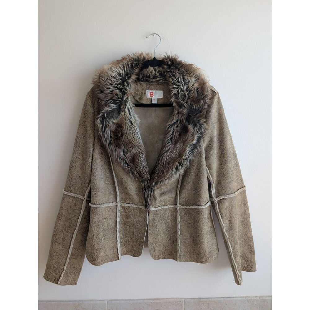 Bernardo vintage Penny Lane women's B Collection tan fur lined coat jacket, XL